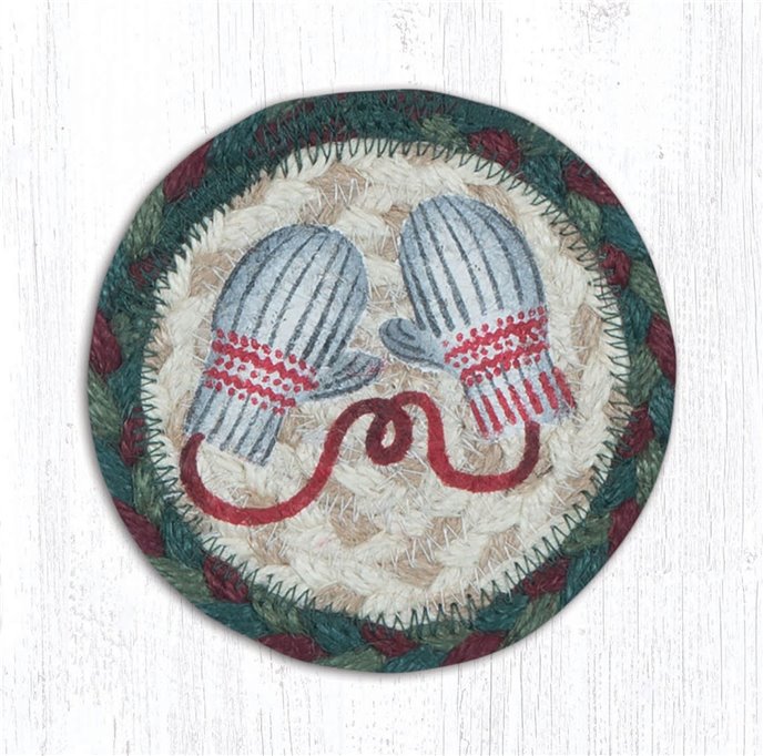Winter Mittens Printed Braided Coaster 5"x5" Set of 4 Thumbnail
