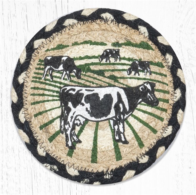 Cows Round Large Braided Coaster 7"x7" Set of 4 Thumbnail