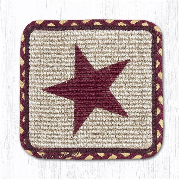 Burgundy Star Wicker Weave Braided Coaster 5"x5" Set of 4 Thumbnail