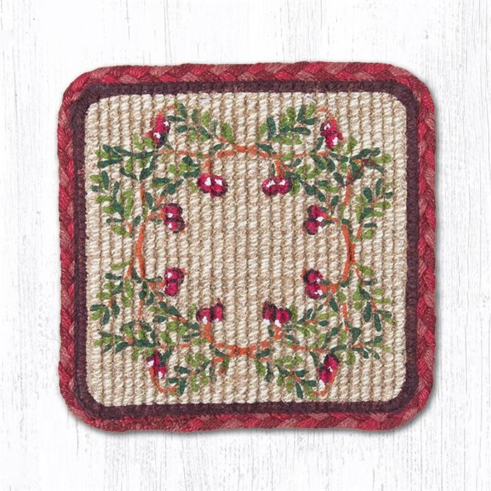 Cranberries Wicker Weave Braided Coaster 5"x5" Set of 4 Thumbnail
