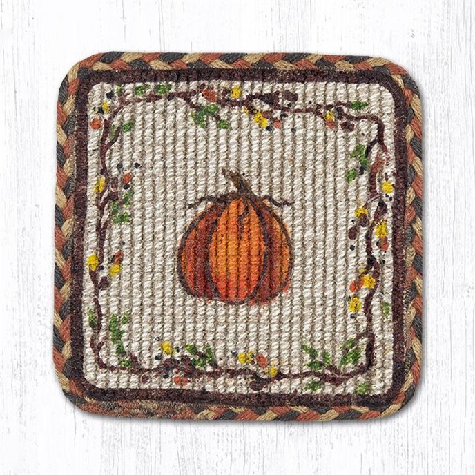 Harvest Pumpkin Wicker Weave Braided Coaster 5"x5" Set of 4 Thumbnail