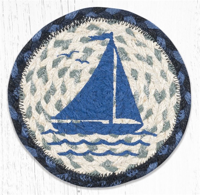 Sailboat Round Large Braided Coaster 7"x7" Set of 4 Thumbnail