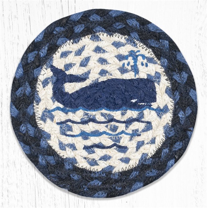 Whale Round Large Braided Coaster 7"x7" Set of 4 Thumbnail