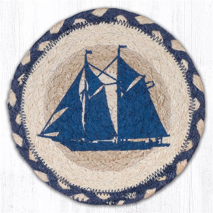 Schooner Round Large Braided Coaster 7"x7" Set of 4 Thumbnail