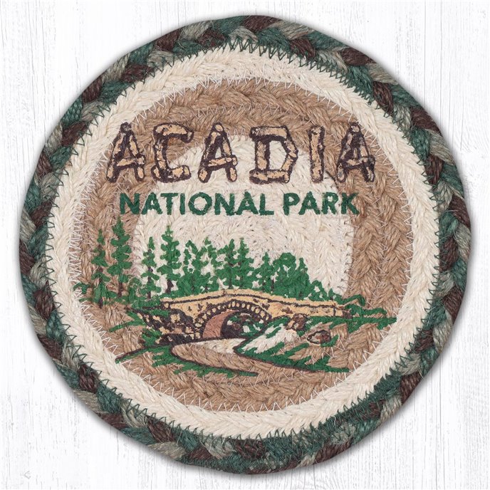 Acadia Bridge Round Large Braided Coaster 7"x7" Set of 4 Thumbnail