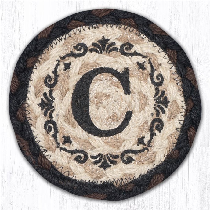 C Monogram Printed Braided Coaster 5"x5" Set of 4 Thumbnail