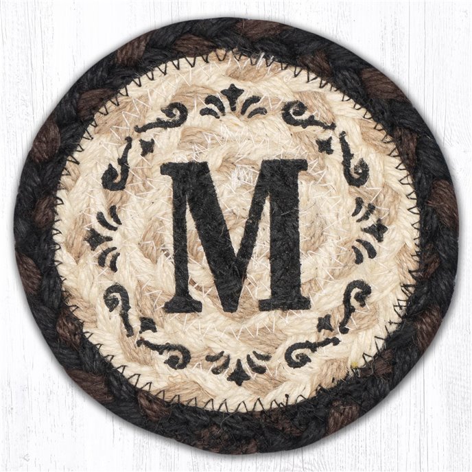 M Monogram Printed Braided Coaster 5"x5" Set of 4 Thumbnail