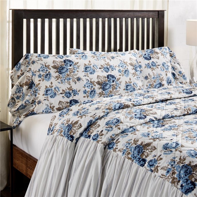 Annie Blue Floral Ruffled King Pillow Case Set of 2 21x36+8 Thumbnail