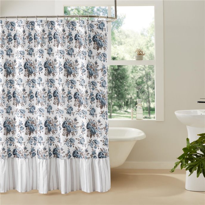 Annie Blue Floral Ruffled Shower Curtain 72x72 Thumbnail