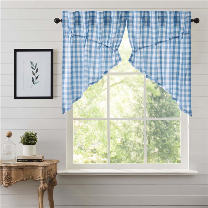 Annie Buffalo Blue Check Prairie Swag Set of 2 36x36x18 Thumbnail