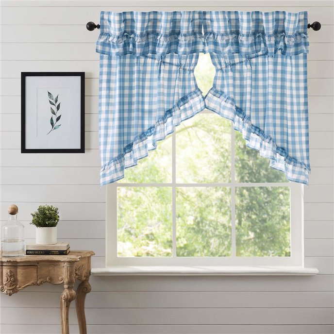 Annie Buffalo Blue Check Ruffled Prairie Swag Set of 2 36x36x18 Thumbnail