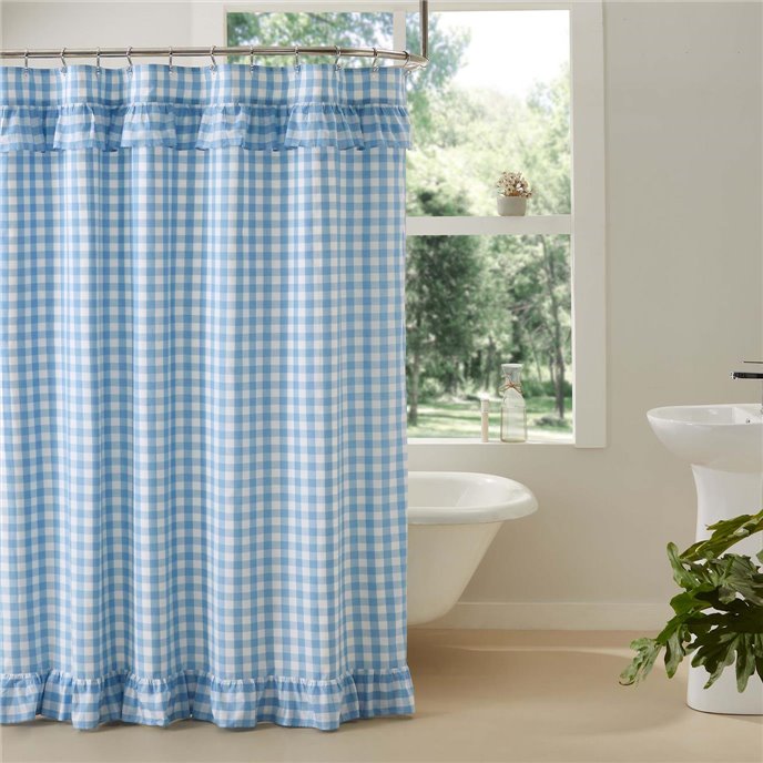 Annie Buffalo Blue Check Ruffled Shower Curtain 72x72 Thumbnail