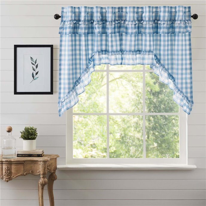 Annie Buffalo Blue Check Ruffled Swag Set of 2 36x36x16 Thumbnail