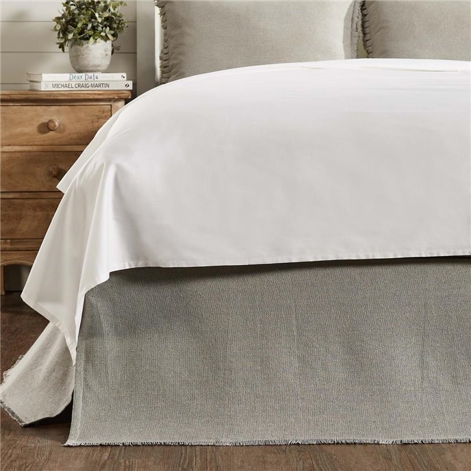 Burlap Dove Grey Fringed King Bed Skirt 78x80x16 Thumbnail