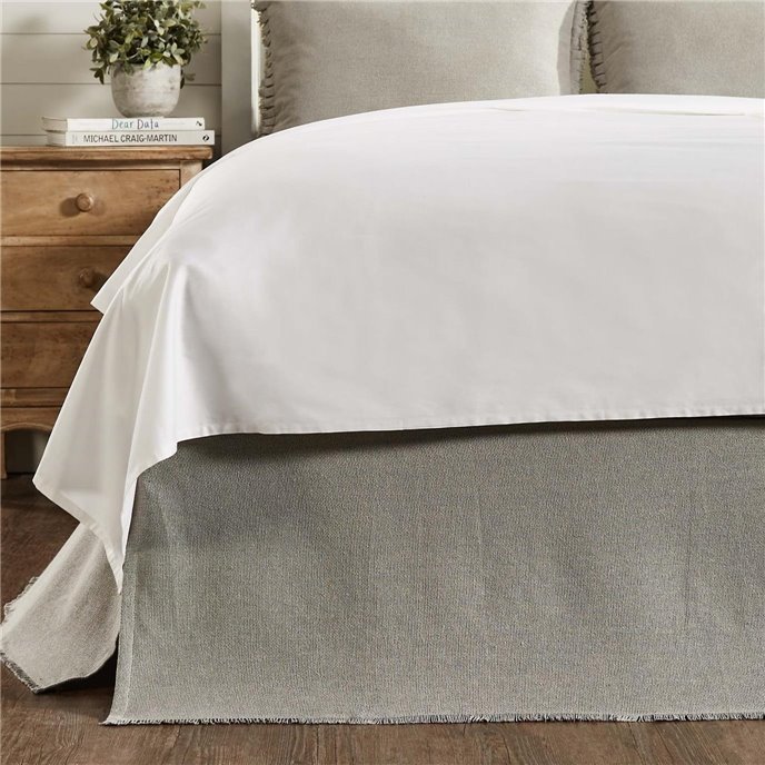 Burlap Dove Grey Fringed Queen Bed Skirt 60x80x16 Thumbnail