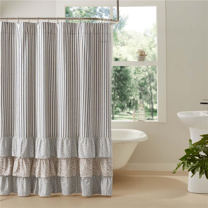 Kaila Ticking Stripe Ruffled Shower Curtain 72x72 Thumbnail