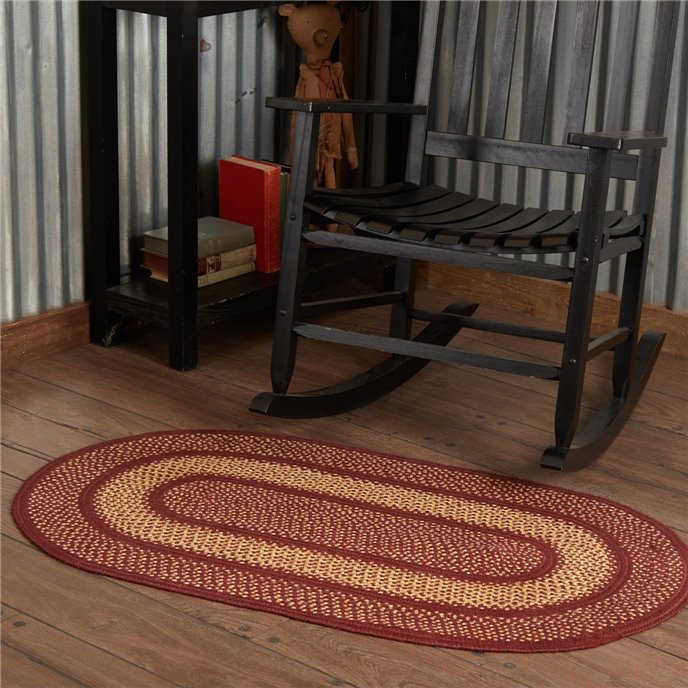 Burgundy Red Primitive Jute Rug Oval w/ Pad 27x48 Thumbnail