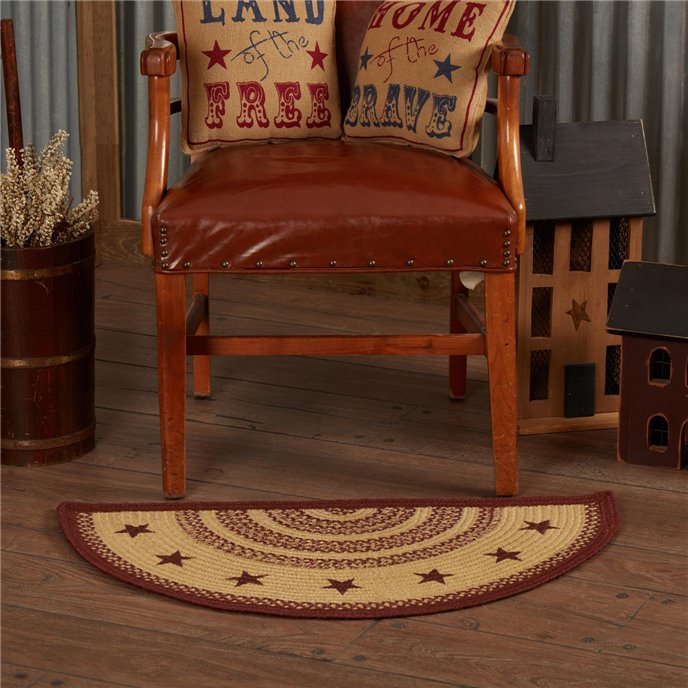 Burgundy Tan Jute Rug Half Circle Stencil Stars 16.5x33 Thumbnail