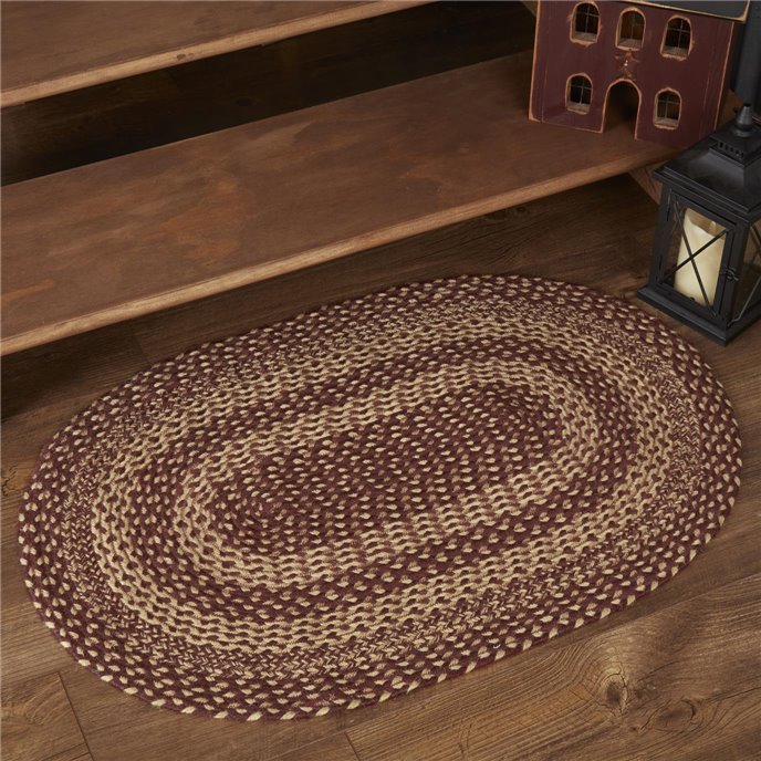 Burgundy Tan Jute Rug Oval 24x36 Thumbnail