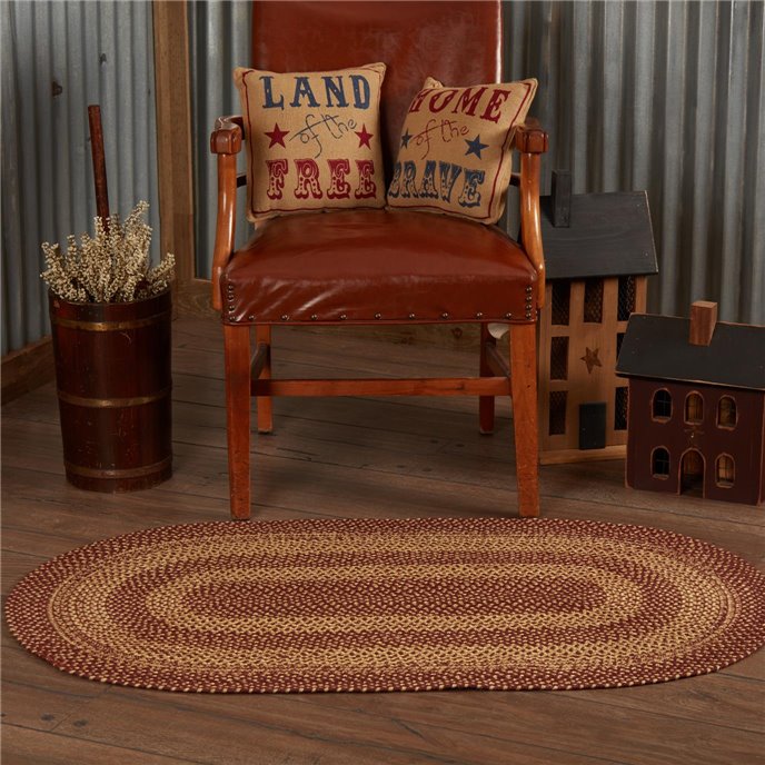 Burgundy Tan Jute Rug Oval w/ Pad 27x48 Thumbnail