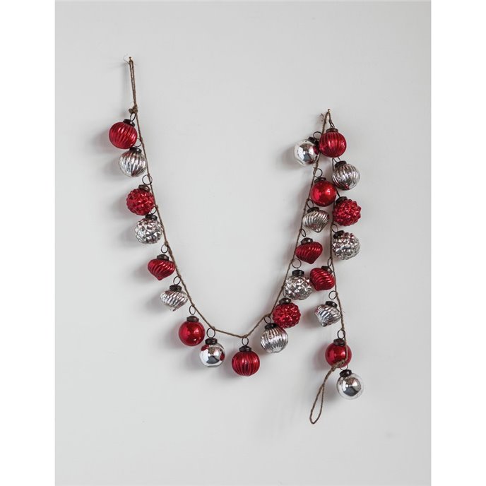 Red and Silver Mercury Glass Garland 72" Thumbnail