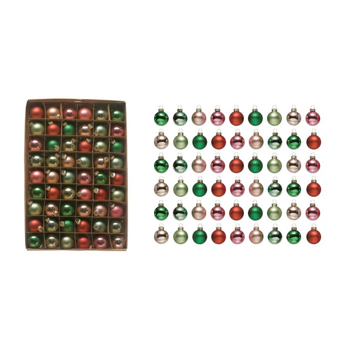 Assorted Holiday Glass 1" Vintage Christmas Ornaments Set of 54 by
