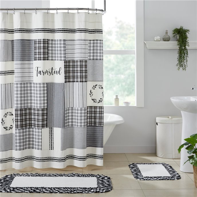Sawyer Mill Black Stenciled Patchwork Shower Curtain 72x72 Thumbnail