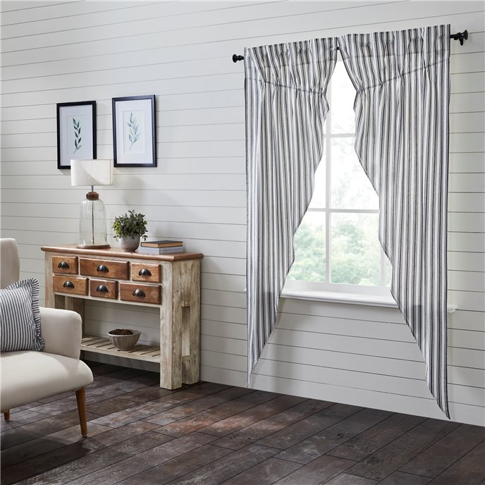 Sawyer Mill Black Ticking Stripe Prairie Long Panel Set of 2 84x36x18 Thumbnail