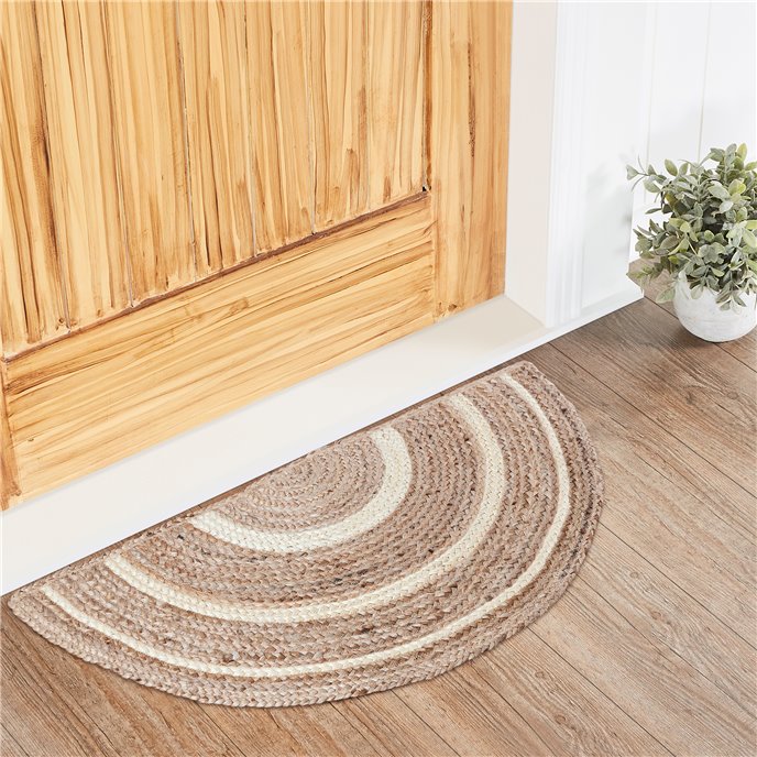 Natural &amp; Creme Jute Rug Half Circle 16.5x33 Thumbnail