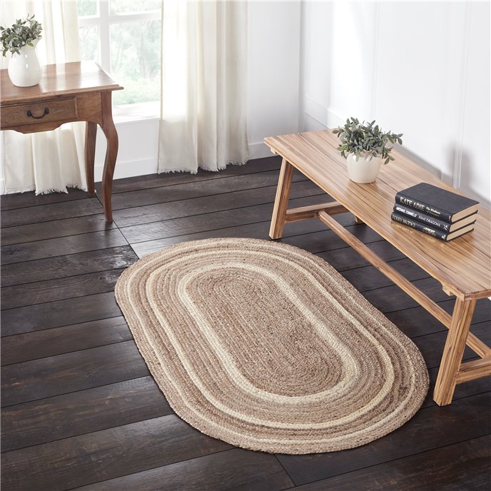 Natural &amp; Creme Jute Rug Oval w/ Pad 36x60 Thumbnail