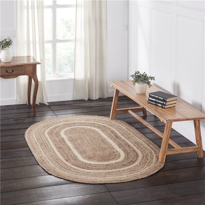 Natural &amp; Creme Jute Rug Oval w/ Pad 48x72 Thumbnail