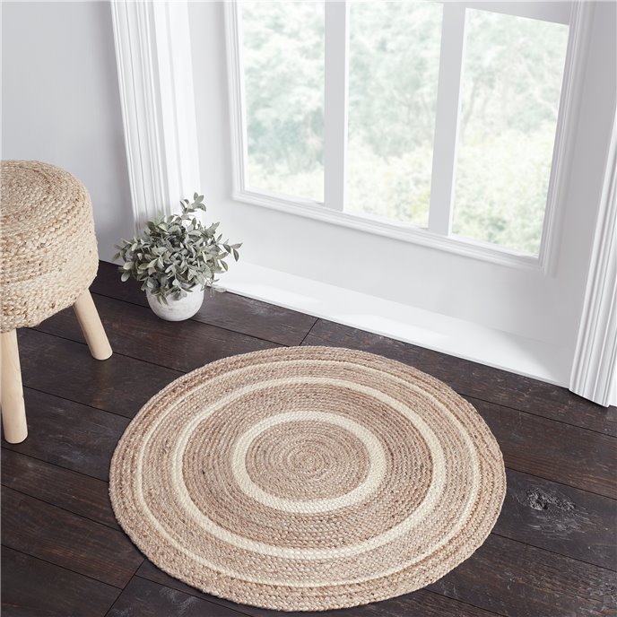 Natural &amp; Creme Jute Rug w/ Pad 3ft Round Thumbnail