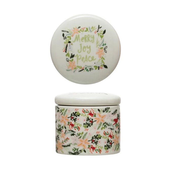 Holiday Stoneware Container with Lid - Merry Joy Peace Thumbnail