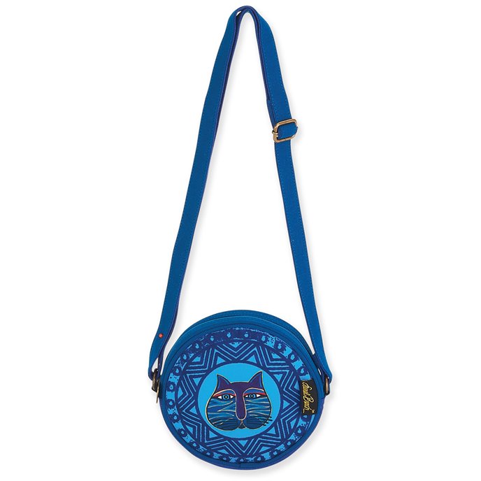 Stamped Feline Small Round Crossbody - Blue Thumbnail
