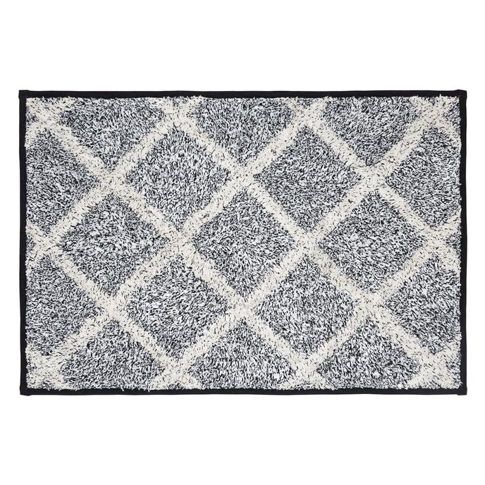 Frayed Lattice Creme &amp; Black Bathmat 20x30 Thumbnail