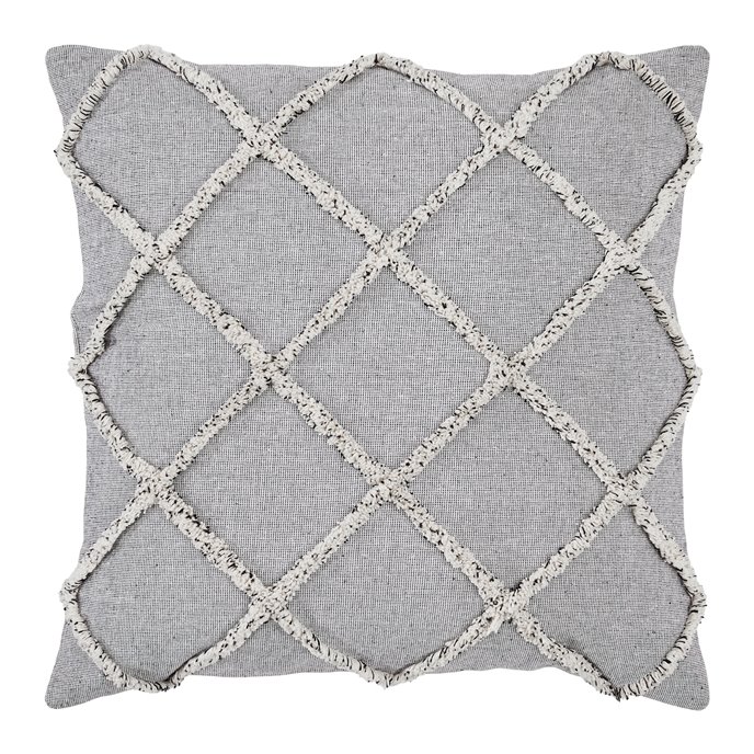 Frayed Lattice Creme &amp; Black Pillow Cover 20x20 Thumbnail