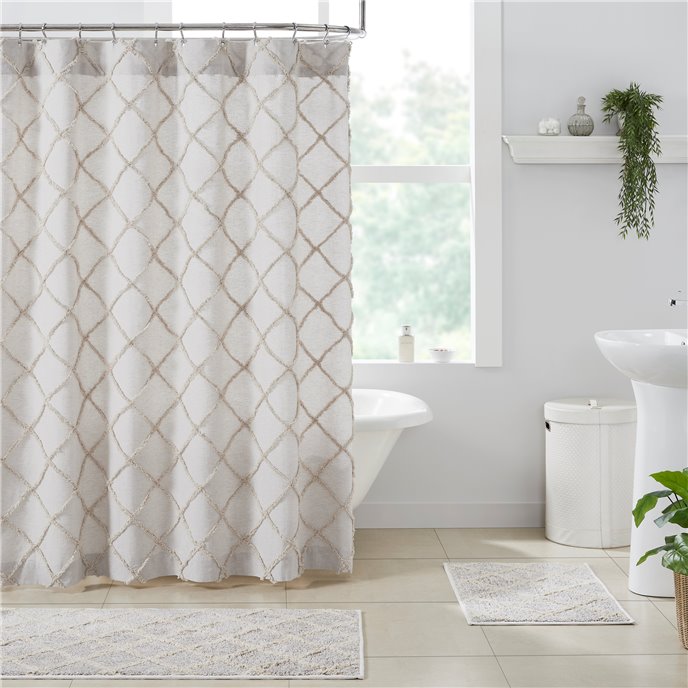 Frayed Lattice Oatmeal Shower Curtain 72x72 Thumbnail