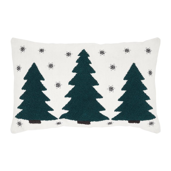 Pine Grove Plaid Embroidered Trees Pillow 14x22 Thumbnail