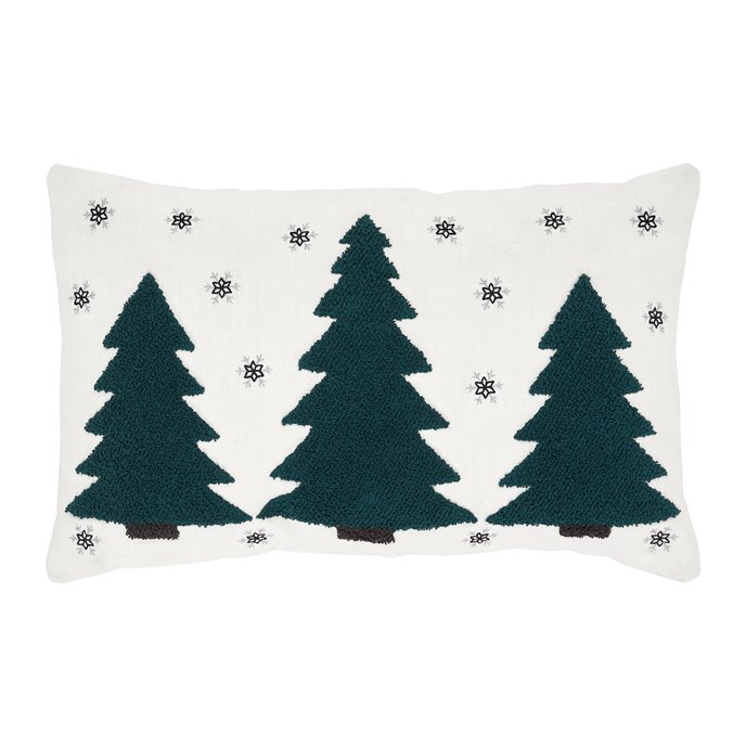 Pine Grove Plaid Embroidered Trees Pillow Cover 14x22 Thumbnail