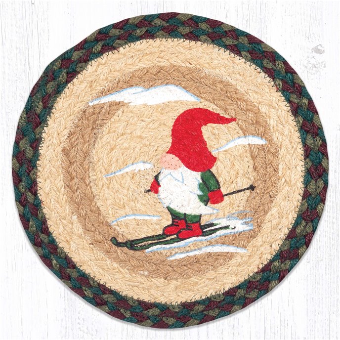 Skiing Gnome Printed Round Trivet 10"x10" Thumbnail