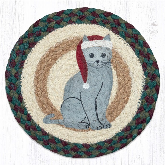 Santa Hat Cat Printed Round Trivet 10"x10" Thumbnail