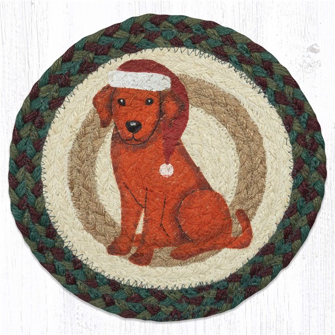 Santa Hat Dog Printed Round Trivet 10"x10" Thumbnail