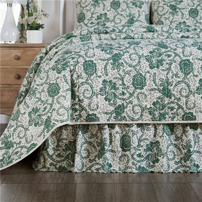 Dorset Green Floral King Bed Skirt 78x80x16 Thumbnail