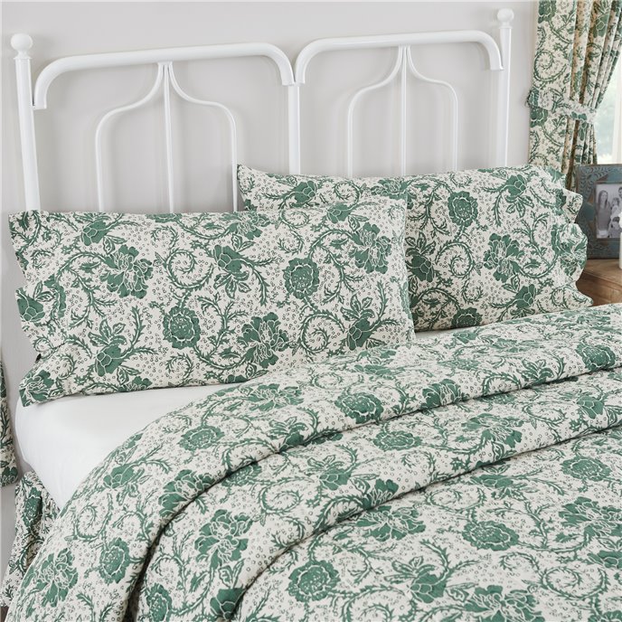 Dorset Green Floral Ruffled King Pillow Case Set of 2 21x36+4 Thumbnail