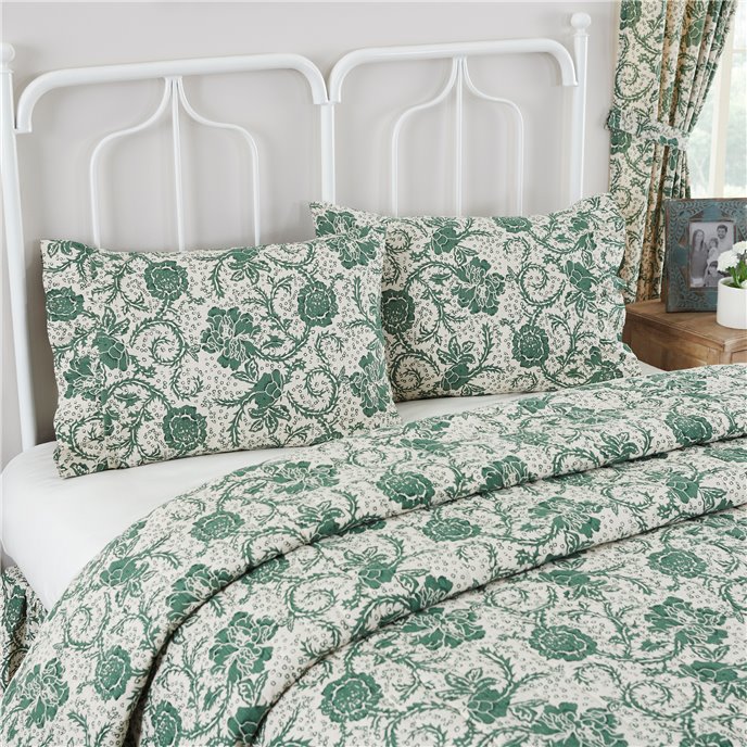Dorset Green Floral Ruffled Standard Pillow Case Set of 2 21x26+4 Thumbnail