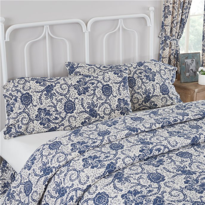 Dorset Navy Floral Ruffled King Pillow Case Set of 2 21x36+4 Thumbnail