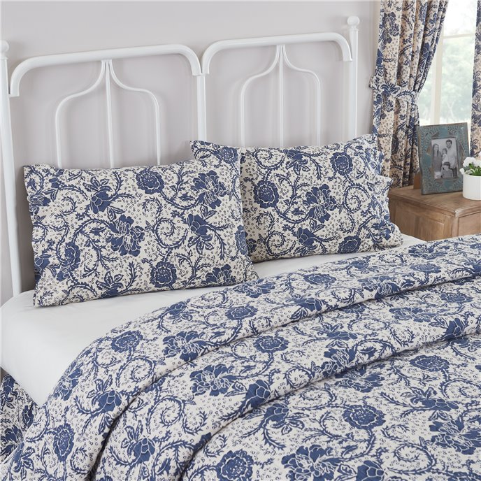 Dorset Navy Floral Ruffled Standard Pillow Case Set of 2 21x26+4 Thumbnail
