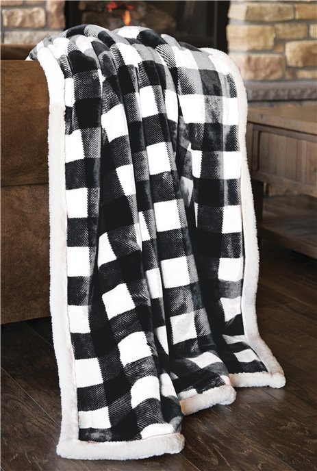 Black & White Lumberjack Buffalo Plaid Sherpa Throw Blanket 54" x 68" Thumbnail