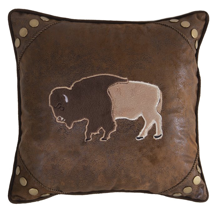 Carstens Wrangler Faux Leather Buffalo Throw Pillow 18x18 Thumbnail