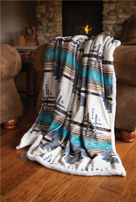 Wrangler Lone Mountain Southwestern Sherpa Throw Blanket 54" x 68" Thumbnail